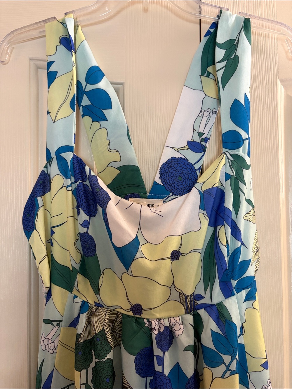 Floral V-Neck Maxi Dress in Blue, Green & White